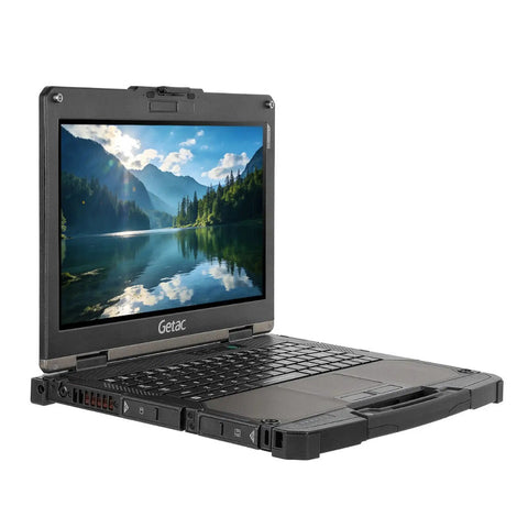 Hella Tough Rugged Laptop Featuring 10th Gen Intel Core I5 Up To 42 Ghz 133 Inch Full Hd Touchscreen 16 Gb Ram 256 Gb Ssd Ip66 Waterproof Build Shoots Straight In Rough Sites Running Windows 11 Pro Refurbished Workstation with open screen showing nature view.