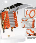 Hella Rugged Telescoping Pull Down Attic Stairs With Smooth Electric Loft Ladder And Wide Non Slip Steps Durable Titanium Magnesium Alloy with thickened S bend and non-slip mat.