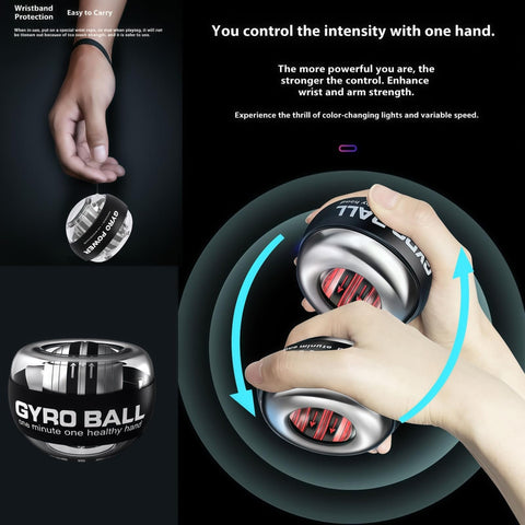 Gyro Torque Ball Hand Exerciser With Auto Start Forearm Gyroscopic Trainer, Five Gear Color Changing LED Lights, Wrist Strengthener in use