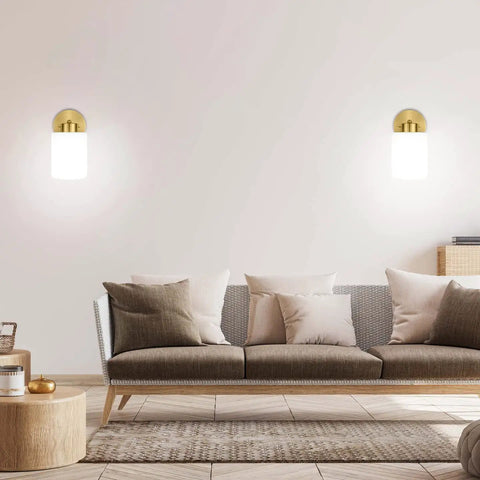 Frosted Wall Sconce Set Of Two In Brushed Gold Modern Sleek Brass Vanity Lights for bathroom living room and kitchen