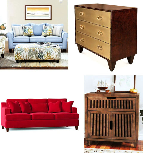 Living room furniture set featuring sofas, cabinets, and ottoman with 4 Inch Furniture Legs Set Of 4 Replacement for DIY upgrade.