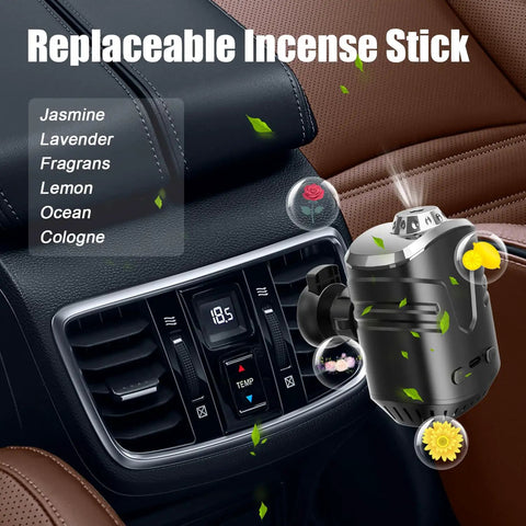 Starry Sky Car Projector And Diffuser With Air Freshener showing replaceable incense stick and scent options in a car interior.