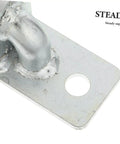 Close-up of Silver steel Top Shelf Wall Mounted Gate Hinge Set For Fence Posts And Four Barn Door Mounts Heavy Duty Outdoor Hardware Kit