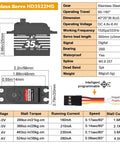 Specifications chart of Waterproof RC Servo With 35Kg Torque Coreless Motor And Metal Gears for 1/8 and 1/10 Scale RC Crawlers