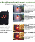 Diagram showing Solar Outdoor Motion Alarm With 129dB Siren, 4 Mode Strobe Light, and remote control for security setup