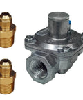 NG LPG convertible gas regulator with brass adapters for grills and stoves.
