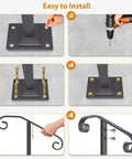 Sturdy Outdoor Stair Rail Handrail, 38.8 Inch High, Single Post Mount, Easy Install steps shown on concrete base