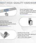 Diagram of a 16 Foot Box Rail Exterior Barn Door Hardware Kit for Two Doors System with wall mount bracket and floor guide