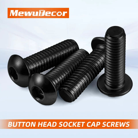 Badass M5 By 8mm Button Head Hex Socket Cap Screws 10.9 Grade Alloy Steel Black Oxide Finish 100 Pack hardware displayed.