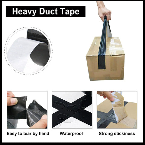 Five Roll Pack Black Duct Tape Rolls For DIY Projects, Heavy Duty 8.3 Mil Thick, sealing a box, showing waterproof feature