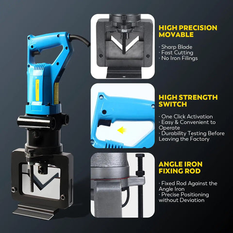 1600W Hydraulic Angle Iron Cutter Electric Steel Cutting Tool For Stainless Steel features sharp movable blade and strong activation switch.