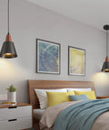Top Tier Black Pendant Lights Set Of Two Slick Wooden Dome Fixtures For Kitchen Island Or Rustic Barn in modern bedroom setting.