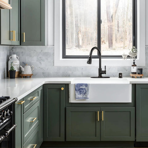 Top Shelf Solid Brass Dishwasher Air Gap Cover And Kitchen Sink Overflow Vent Cap Replacement Kit In Oil Rubbed Bronze Finish in a modern kitchen.