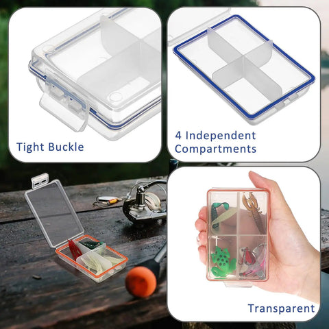 Pack Of 6 Clear Mini Fishing Tackle Boxes With 4 Compartments, Transparent Lure Storage Bins For Hooks, Beads, Sinkers, Floats