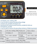 Earth Resistance Tester With 3 Resistance Ranges 20 Ohms, 200 Ohms, And 2000 Ohms, Digital Grounding Meter Up To 750 Volts AC