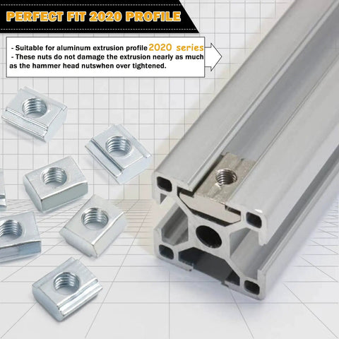 Sliding T Nuts M4 Thread For 2020 Series T Slot Aluminum Extrusion 6mm Profile next to aluminum piece