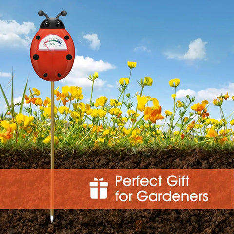 Soil Moisture Meter For Plants, Easy Watering Guide With Clear Reading Dial over flower garden.