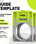 Door Lock Installation Kit For Metal And Wood Doors With Adjustable Guide Template and Dimensions Displayed