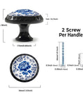 Blue Peony Flower Cabinet Knobs Set, 12 Pack For Kitchen And Bathroom, porcelain drawer handle with dimensions
