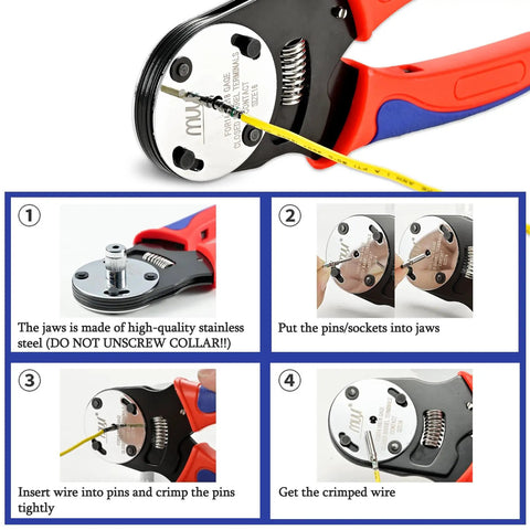 Crimping tool usage steps for 371 Piece Deutsch DT Connector Kit with waterproof automotive electrical connectors 2 to 12 pin.