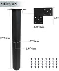 Heavy Duty Adjustable Table Leg Set Of 4, 28 Inch Square Metal Desk And Coffee Table Legs, Height Adjustable To 30 Inches, Black Finish, Strong 6 Cm Steel Construction, detailed view with measurements and screws shown.