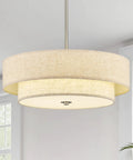 White Semi Flush Mount Ceiling Light Fixture With 12 Inch Drum Chandelier, 3 Light Fixture, double tier fabric shade, modern style
