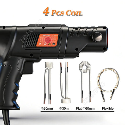 2500W Induction Bolt Heater Handheld Tool With 4 Coils And Rugged Case for quick removal, showing 4 different coil sizes.