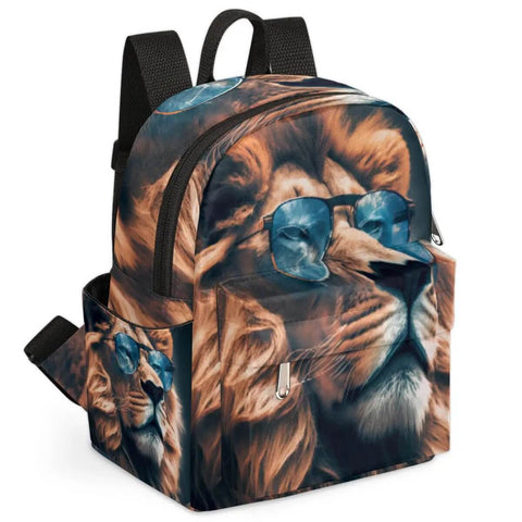 Mini Backpack Purse For Women Cute Small Daypack Soft Shoulder Bag with lion print and adjustable straps for everyday use.