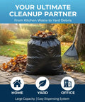 Heavy Duty 55 to 60 Gallon Trash Bags Thick 2.1 Mil 39 by 55 Inch Garbage Liners filled with leaves in a yard