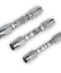 Three chrome-plated hydraulic hose repair fittings for 1/4", 3/8", and 1/2" hoses (3-pack)