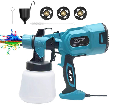Powerful 800W HVLP Paint Sprayer Kit With Three Copper Nozzle Kits And Three Spray Patterns in blue with accessories