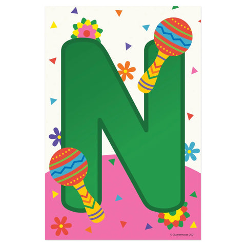 Bienvenidos Welcome Poster Set For Spanish Classrooms 11 Learning Posters 12 By 18 Inches Made In USA Satin Paper, letter N design