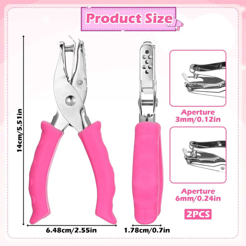 Dual Size Circle Hole Punch With One Quarter Inch And One Eighth Inch Holes For Paper Crafts And Scrapbooking, pink handles, product size