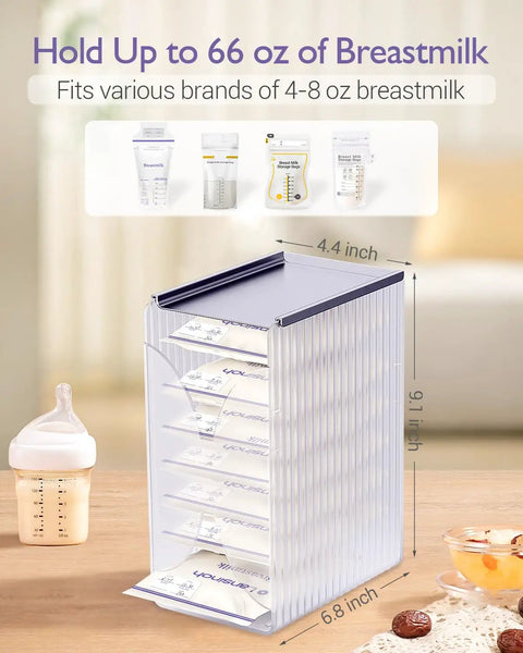 Breastmilk Storage Organizer Freezer Tower With Quick Freeze Tray And Fifo System For New Moms, size 6.8x4.4x9.1 inches.