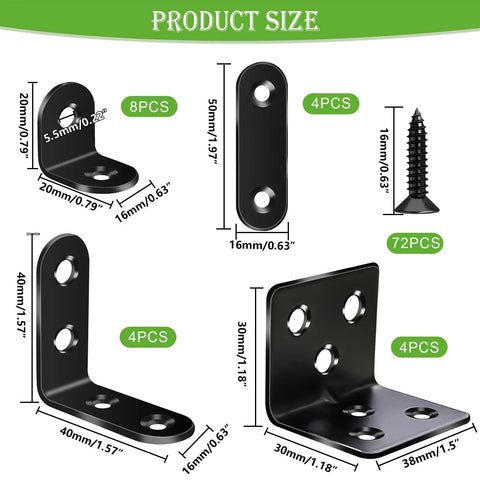 Heavy Duty L Shaped Shelf Brackets Set In Black Stainless Steel Beefy Corner Braces For Wood Furniture And Cabinets 96 Pack