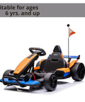 McLaren Licensed 24V Go Kart For Kids 6 And Up, Electric Ride On, Black and Orange, Real Steering Wheel, Displayed on White Background