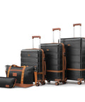 Road Trip Ready 5 Piece Luggage Set With Spinner Wheels And TSA Lock YKK Zippers PC Plus ABS Hard Shell Travel Luggage Black