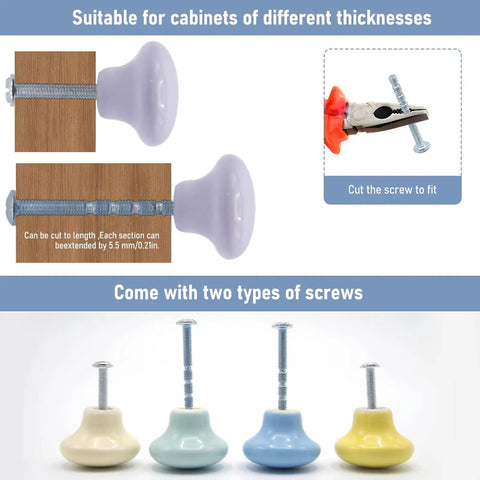 Upgrade Your Cabinets With This Sweet Set Of Sixteen Coral Pink Ceramic Cabinet Knobs Featuring Smooth Round Profiles No Sweat Installation And Top Shelf Hardware, showing adjustable screws and knobs.