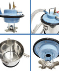Badass Pneumatic Shop Vacuum Workhorse Crushes Any Workshop Mess With Hella Strong Wet Dry Suction, stainless steel drum and top view details.
