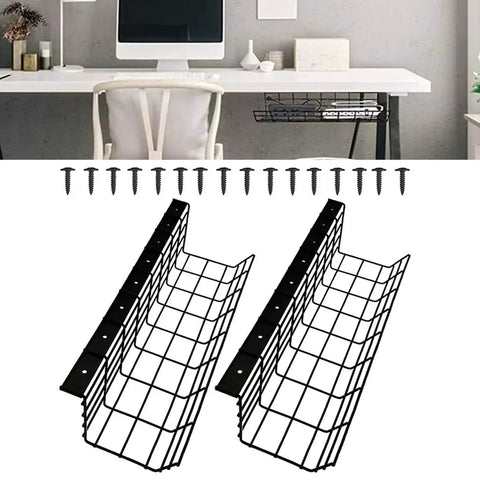 Under Desk Cable Management Tray And Storage Rack For Neat Wires USB Hubs And Power Strips Space Saving 34 Inch Raceway shown with screws