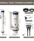 Universal Toilet Tank Repair Kit With Dual Flush Valve And Inlet Valve, shown with 2-inch drain outlet parts, screws, and washers.