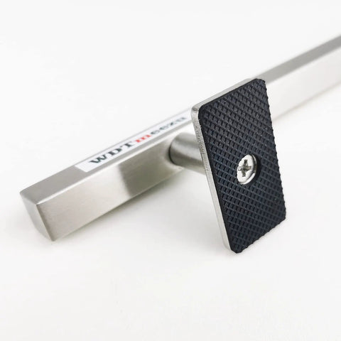 Close-up of Professional Fingerboard Flat Rail Prop For Finger Skateboard Made Of Stainless Steel, showing non-slip rubber bottom.