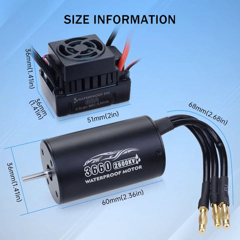 Beefed Up 2600KV Brushless Motor And 60A ESC Combo For One Tenth Scale RC Cars And Trucks Off Road Ready With 2S Battery
