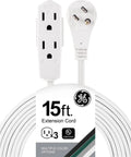 Real Plug And Play Powerhouse 3 Outlet Flat Extension Cord With Super Flexible 15 Foot Grounded Power Cable Heavy Duty 16 AWG Wire smooth white design.