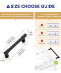 Heavy Duty Matte Black Kitchen Cabinet Pulls And Drawer Handles With 3.5 Inch Center To Center Spacing Top Shelf Zinc Alloy Hardware Slick Modern Finish 10 Pack size guide with measurements.