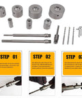 Get This Rock Solid Aramox Hole Saw Kit For Concrete Jobs With Seven Tungsten Steel Sizes From 30 Mm To 110 Mm And An Sds Plus Shank Making Masonry Tasks Way Easier And Faster For Your Next Big Build Or Repair Job At Home. tungsten steel hole saw set with SDS Plus shank, drill rods, and step guide
