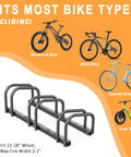 Three Bike Floor Stand For Garage And Indoor And Outdoor Use Space Saving Bike Rack That Mounts To Floor Fits 22 To 28 Inch Wheels No Wall Or Ceiling Mounting Needed Keeps Up To Three Bikes Safe Accessible And Neat