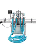Automatic Six Head Filling Capping Labeling Machine For Shampoo Lotion And Liquid Packaging Line with transparent tubes and stainless steel build.