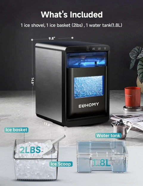 Nugget Ice Maker Countertop Delivers Chewy Pebble Ice On Demand 40 Lbs Per Day With 1.8L Tank Self Cleaning Sonic Ice Machine