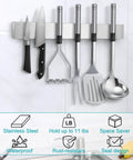 Wall Mounted Magnetic Knife Holder 10 Inch Heavy Duty Knife Magnetic Strip for Refrigerator Mount Kitchen Utensil Organizer Metal Tool Rack shown holding various kitchen tools
